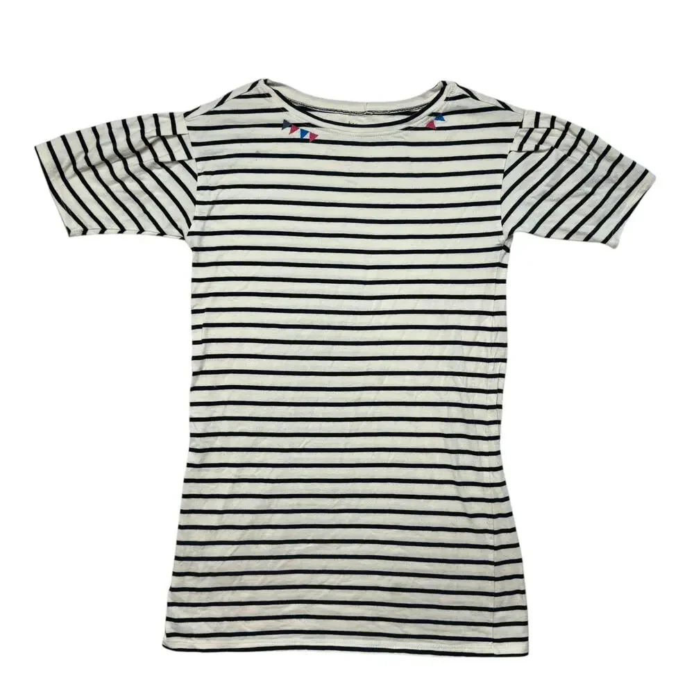 TEA COLLECTION Classic Striped Dress Blue White Sz 14 Girls Embroidered 8F82300